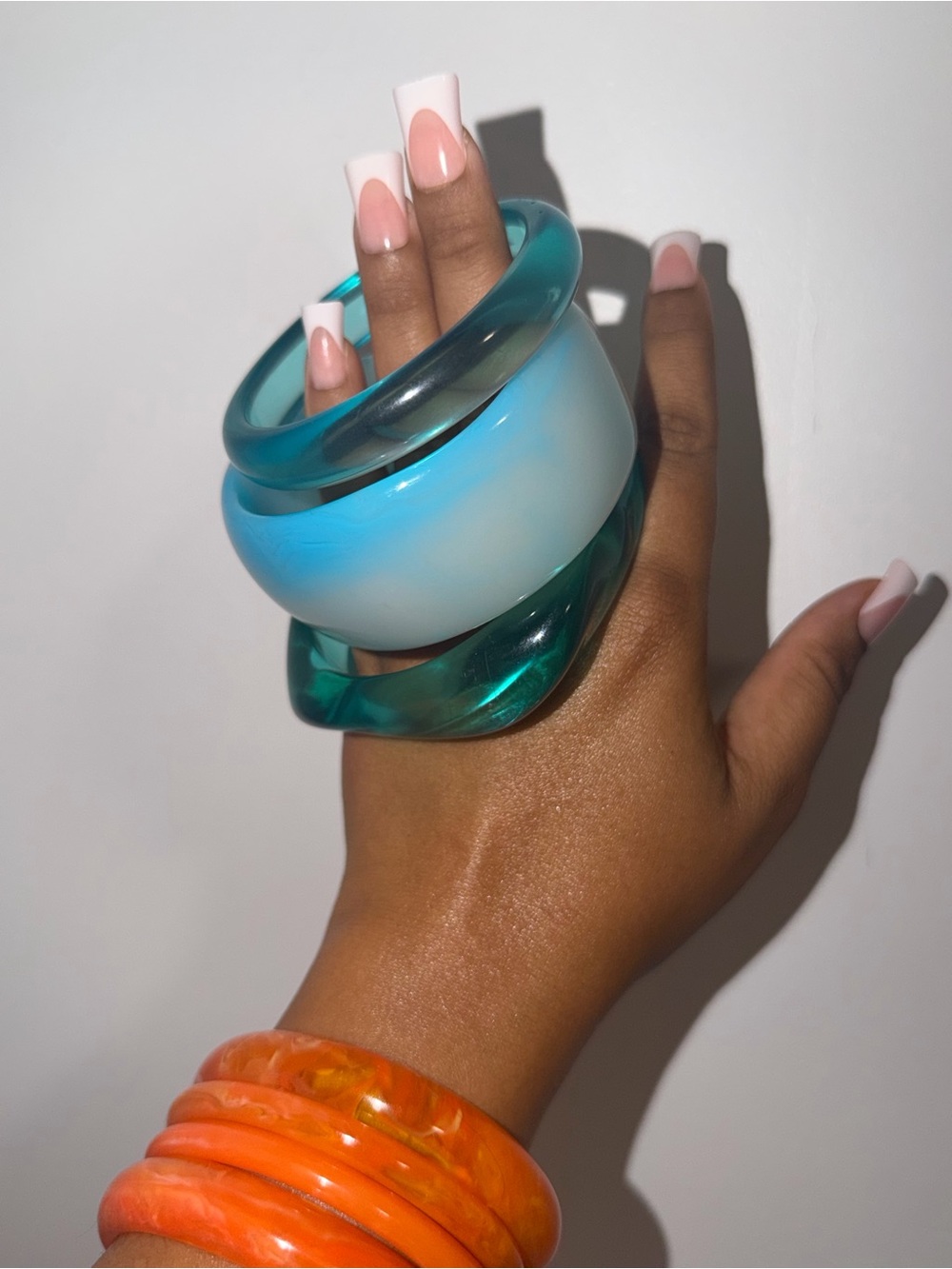Stackable Resin Bangle Set in Aqua, Teal and Orange - Women Accessories